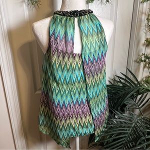 Jennifer Lopez 2 Layer Rhinestone Zig Zag Halter Top